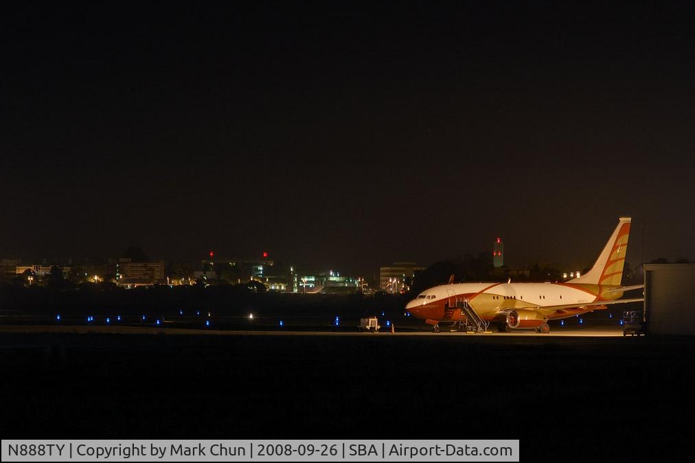 N888TY, 2000 Boeing 737-7AH C/N 29749, Night shot taken at Santa Barbara Airport, California.