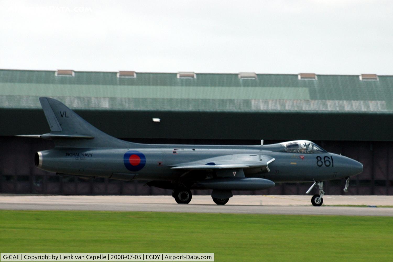 G-GAII, 1955 Hawker Hunter GA.11 C/N HABL-003028, This ex Fleet Air Arm Hunter still wears its original paint scheme and registration XE685 / 861.