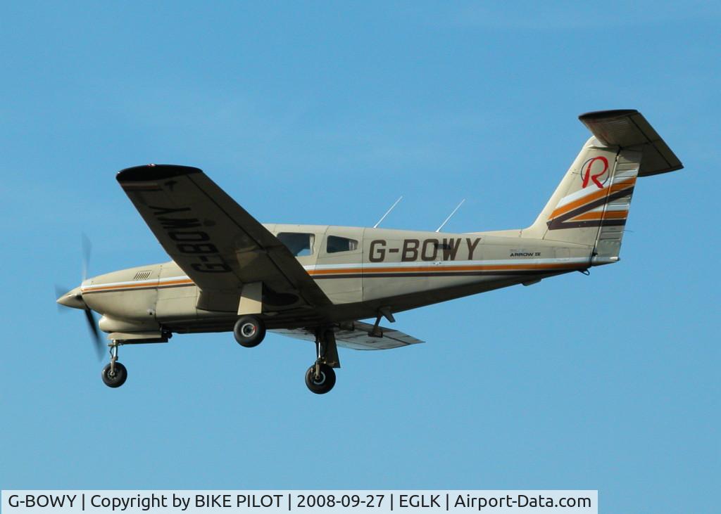 G-BOWY, 1981 Piper PA-28RT-201T Turbo Arrow IV Arrow IV C/N 28R-8131114, Resident PA-28 on approach to runway 26