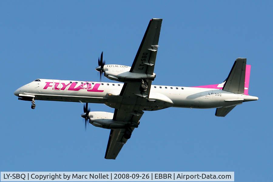 LY-SBQ, 1993 Saab 2000 C/N 2000-007, Landing at Brussels Airport