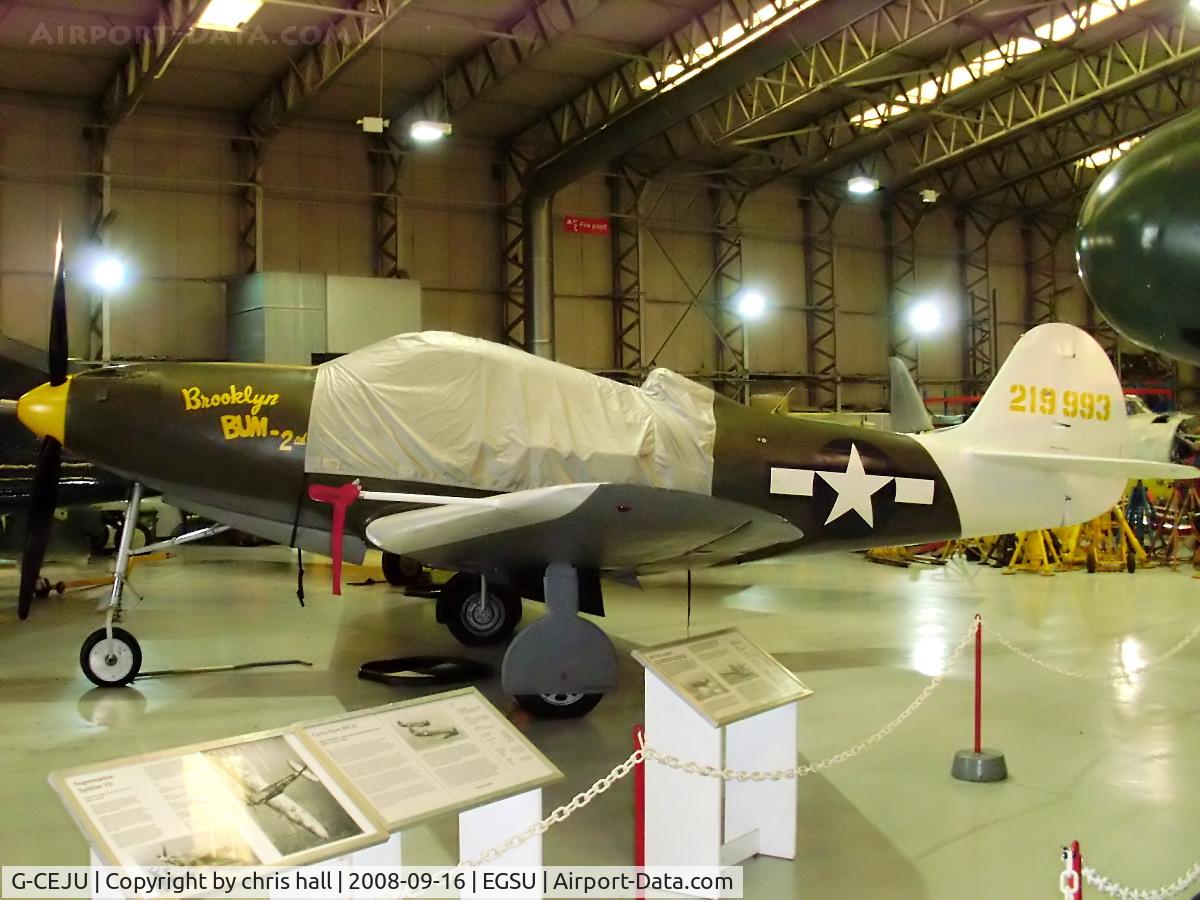 G-CEJU, Bell P-39Q Airacobra C/N 26E-397, Wreck was salvaged after sitting in high grass at Tadji airfield, New Guinea for over 30 years. Restored to flying condition in Chino and now owned by The Fighter Collection