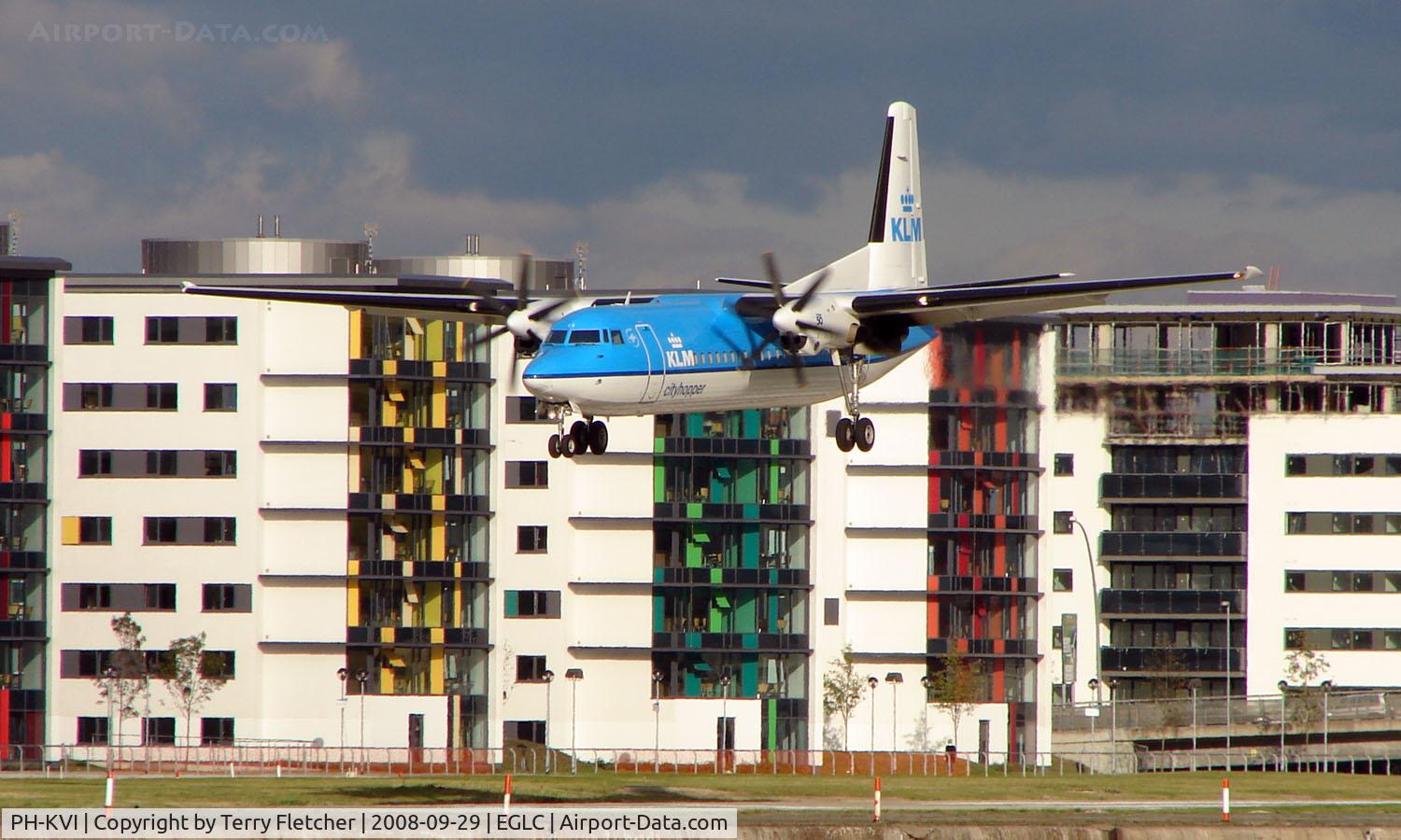 PH-KVI, 1991 Fokker 50 C/N 20218, Cityhopper Fokker 50 approachs touchdown at London City