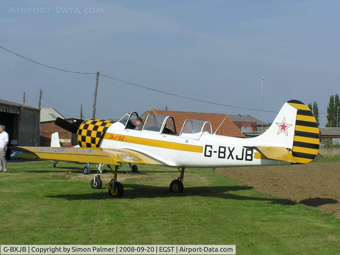 G-BXJB, 1987 Bacau Yak-52 C/N 877403, Yak-52 visiting Elmsett from nearby Earls Colne