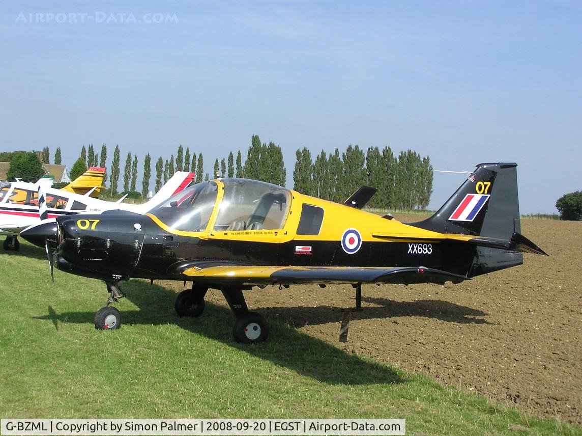 G-BZML, 1973 Scottish Aviation Bulldog T.1 C/N BH120/342, Bulldog painted as XX693 on a sunny day at Elmsett