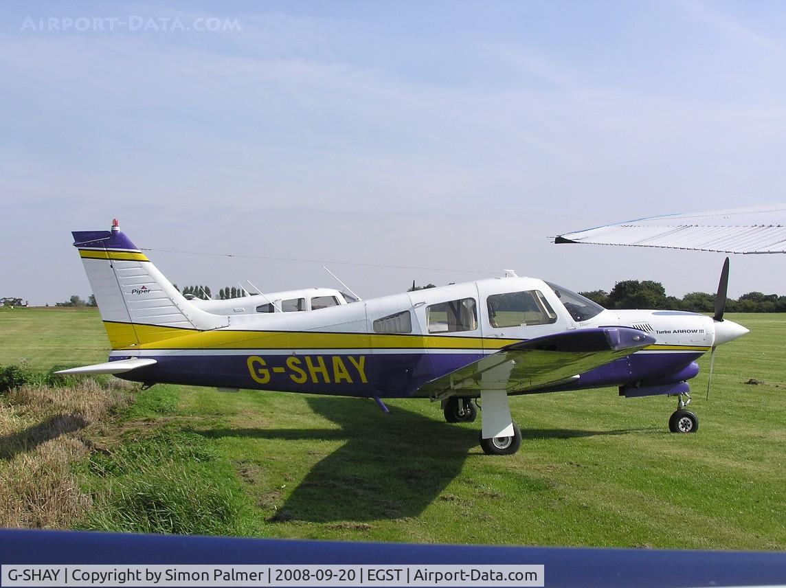 G-SHAY, 1977 Piper PA-28R-201T Cherokee Arrow III C/N 28R-7703365, Turbo Arrow visiting Elmsett from Earls Colne