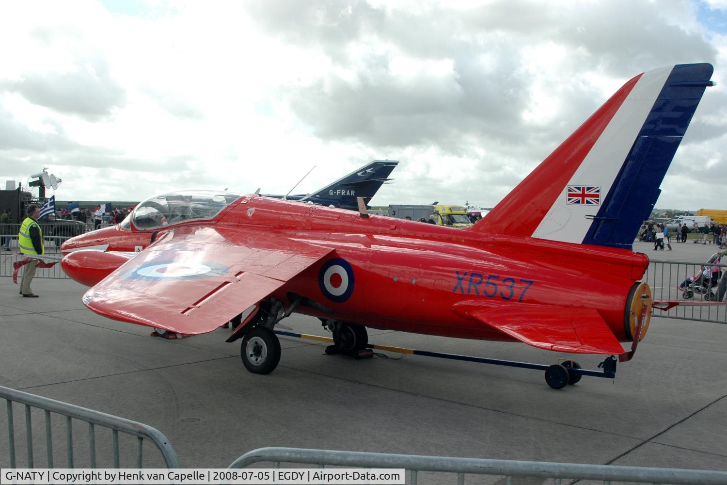 G-NATY, 1963 Hawker Siddeley Gnat T.1 C/N FL548, Splendid Gnat XR537 in Red Arrows colours at RNAS Yeovilton Air Day 2008.