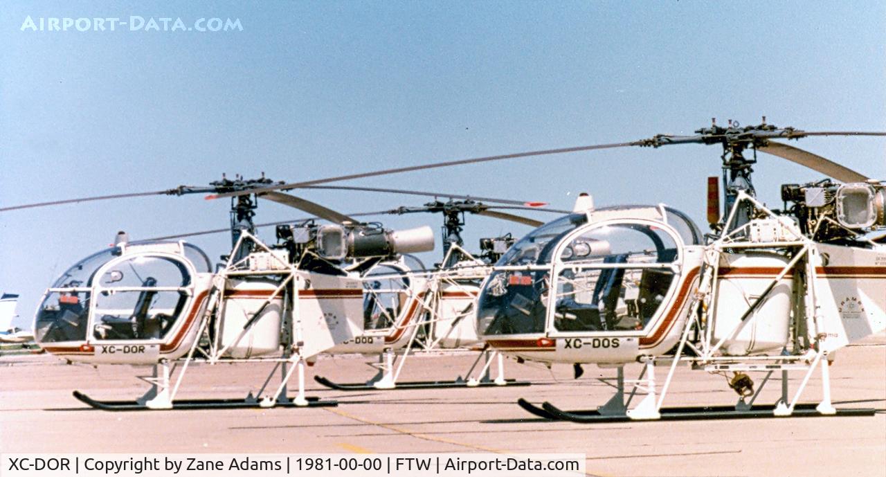 XC-DOR, 1980 Aerospatiale SA-315B Lama C/N 2592, Registered as XC-DOR along with two others ( XC-DOS and XC-DOQ ) at Meacham Field This aircraft was destroyed in a fatla accident in 1994 - five killed.