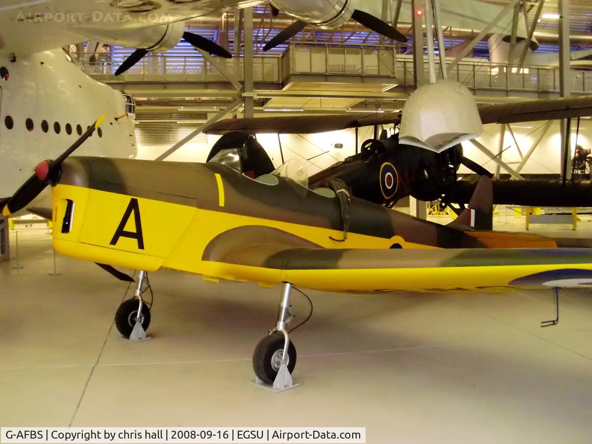 G-AFBS, 1937 Miles M14A Hawk Trainer 3 C/N 539, displayed inside the AirSpace hangar, Duxford