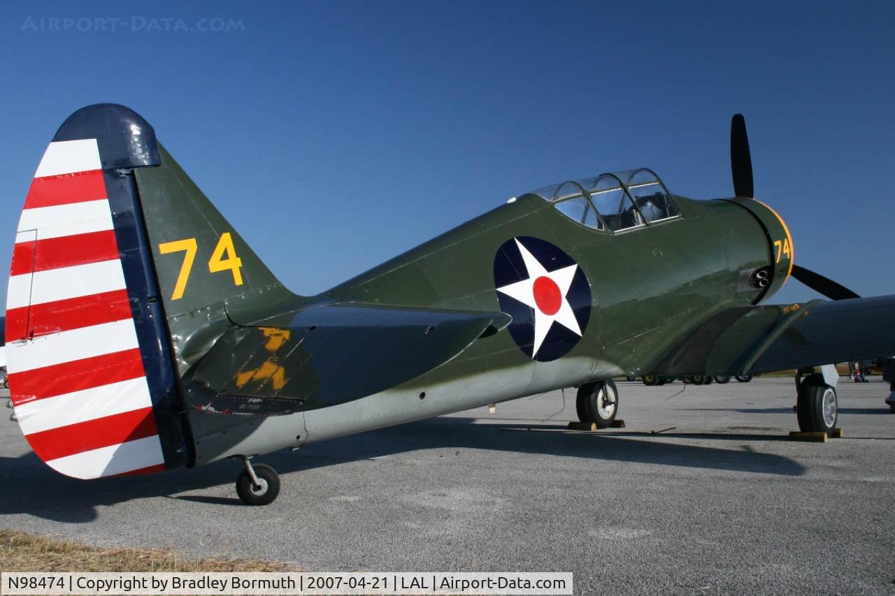 N98474, 1943 North American Harvard 4 C/N 20257, Taken during Sun-N-Fun 2007.  This particular aircraft was built as a Canadian advanced trainer but was extensivly modified much later on to resemble a North American NA-50 aircraft.
