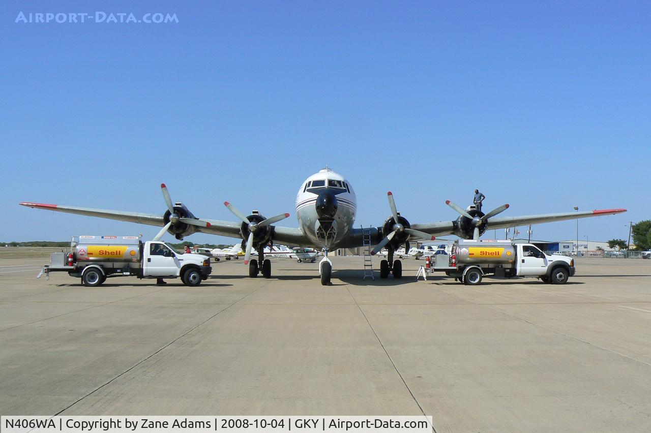 N406WA, Douglas C-54G (DC4-ME2) Skymaster C/N DO338, In for a short fuel stop at Arlington Municipal during a cross country trip from Reno to Miami. USAAF SN  45-0491