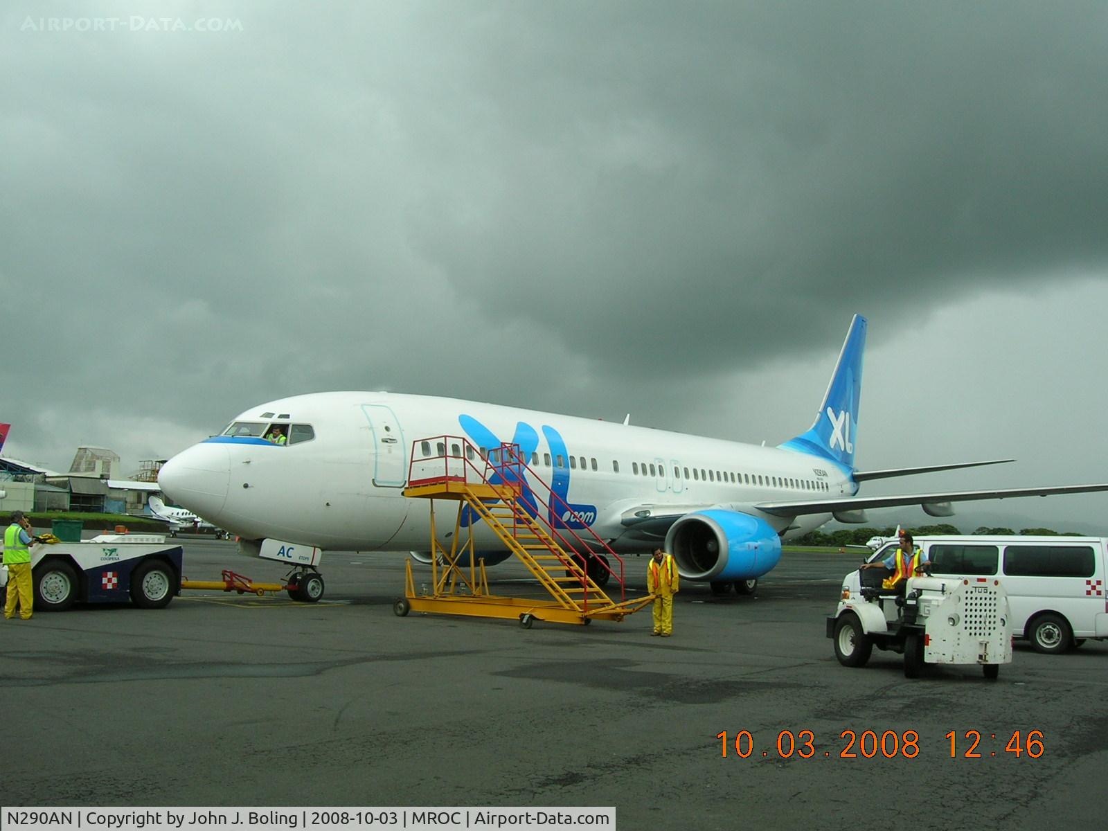 N290AN, 1989 Boeing 757-23A C/N 24290, Boeing 737-81Q, MSN 29051 on maintenance ramp at San Jose, Costa Rica after ferry from Goose Bay Labrador by John Boling and Bruce Burns.