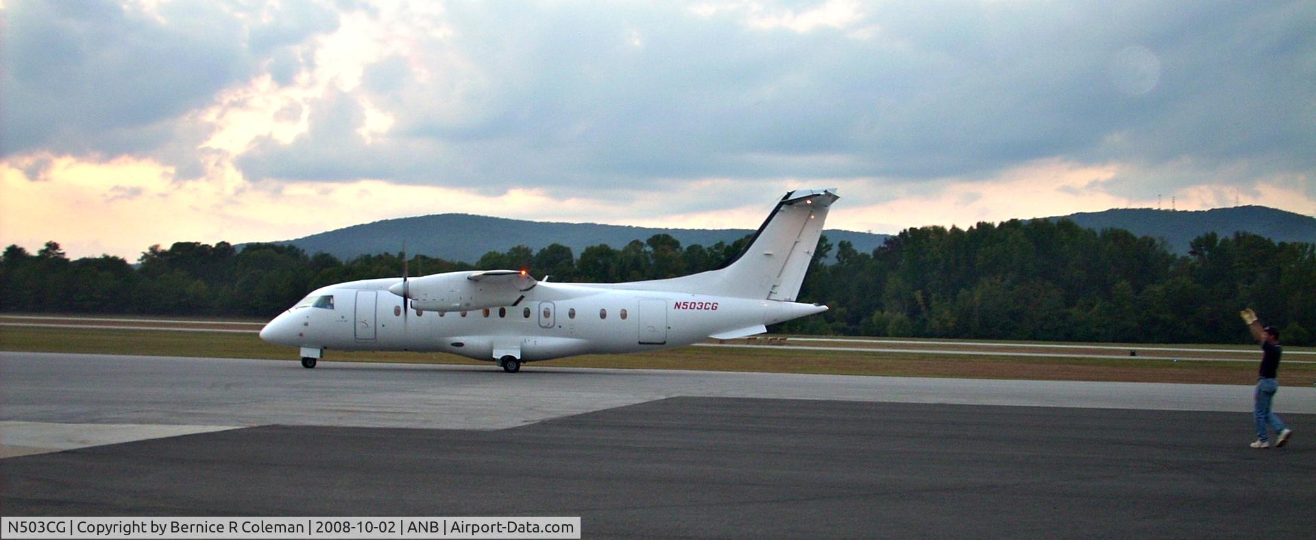 N503CG, 1997 Dornier 328-100 C/N 3086, Arrival for Talladega Race 02Oct08, Anniston Aviation's Scott Wallace