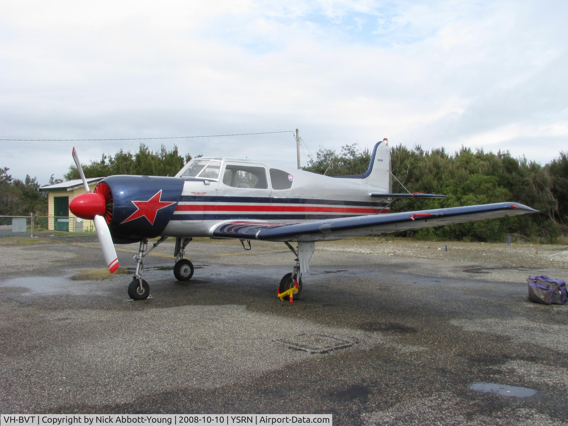 VH-BVT, Yakovlev Yak-18T C/N 22202040114, At Strahan, Tasmania
