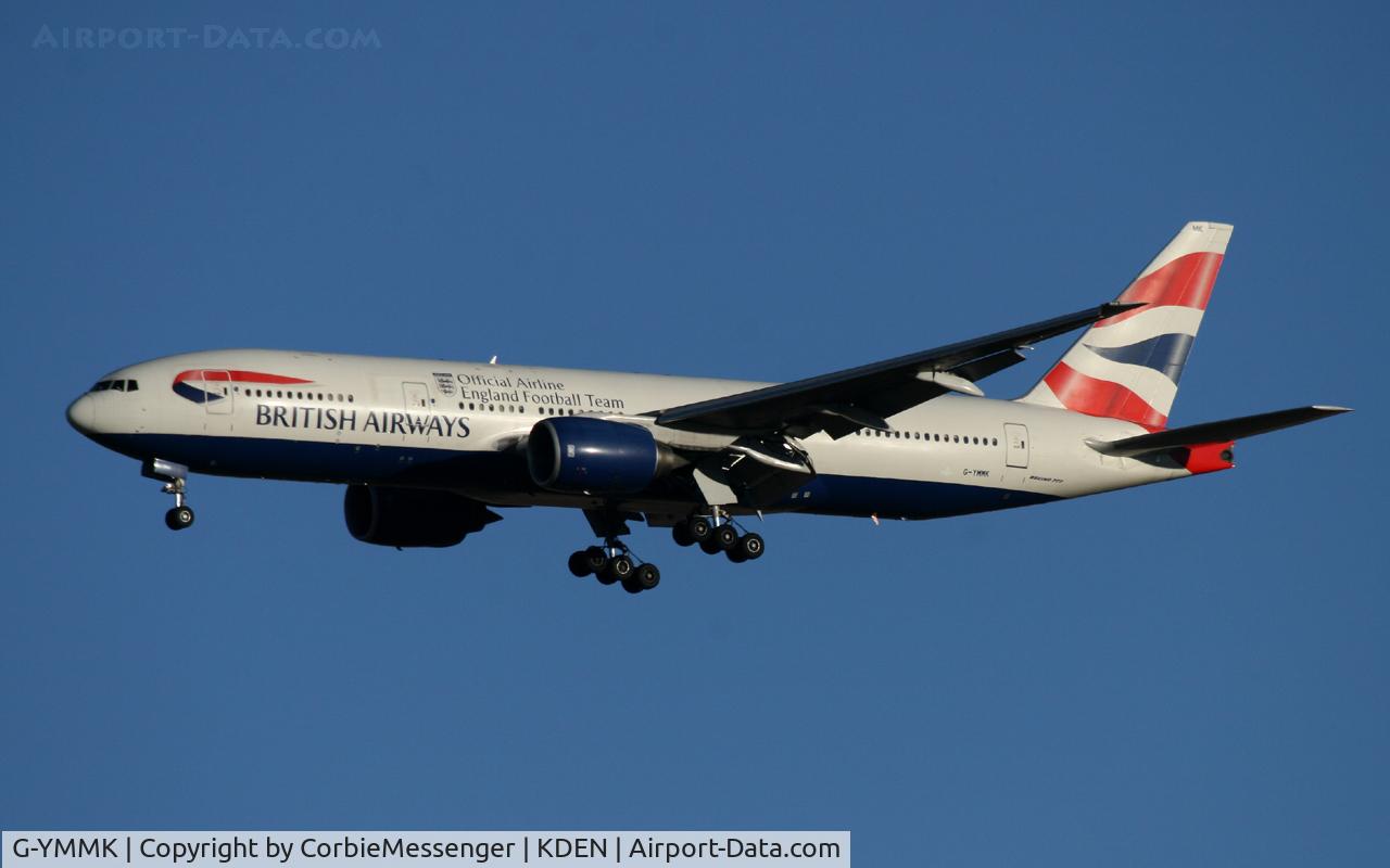 G-YMMK, 2000 Boeing 777-236 C/N 30312, On final for Denver International Airport.