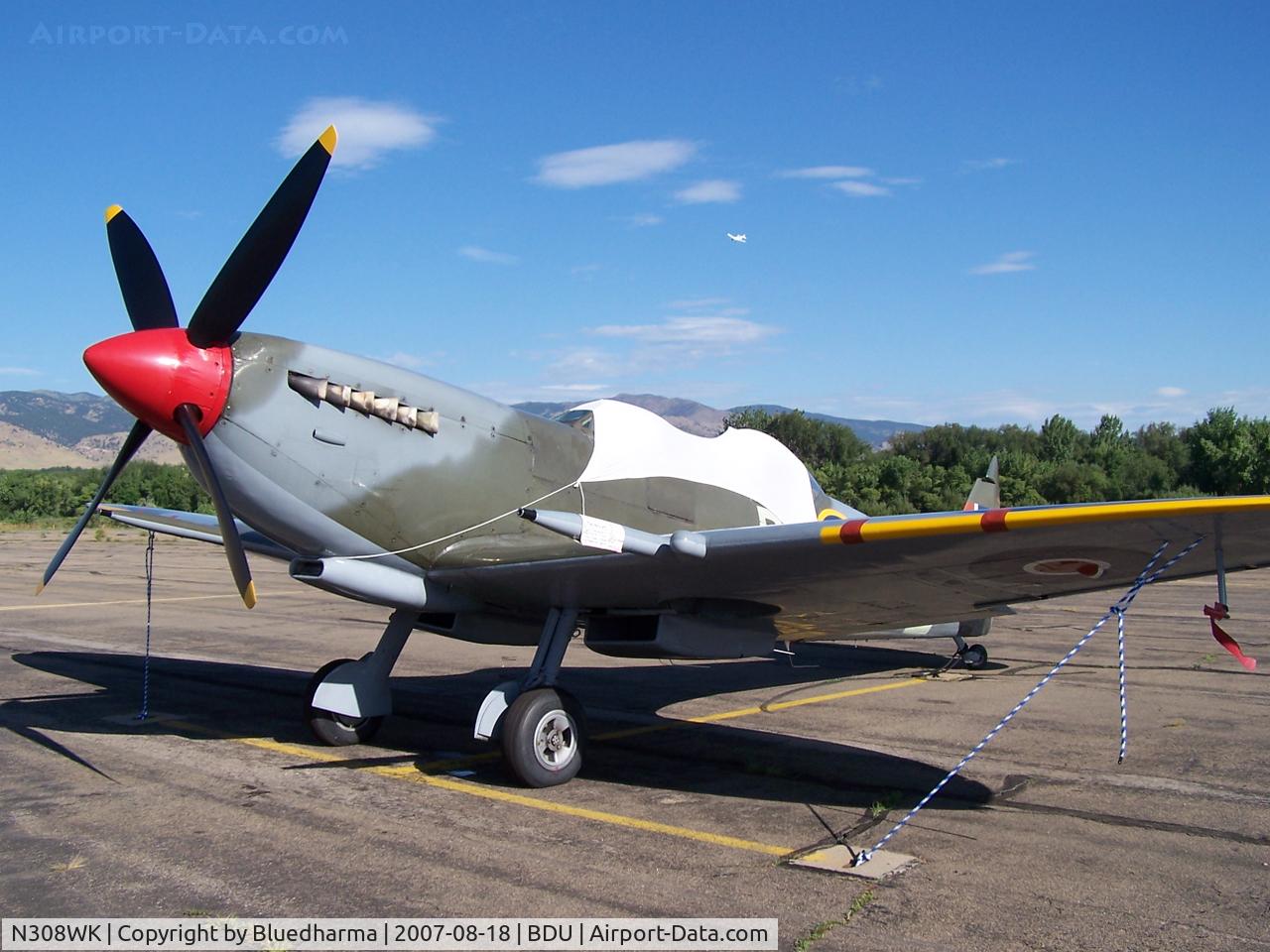 N308WK, 1945 Supermarine 361 Spitfire Tr9 C/N CBAF.4494, TE308 Spitfire Parked at Boulder open house.