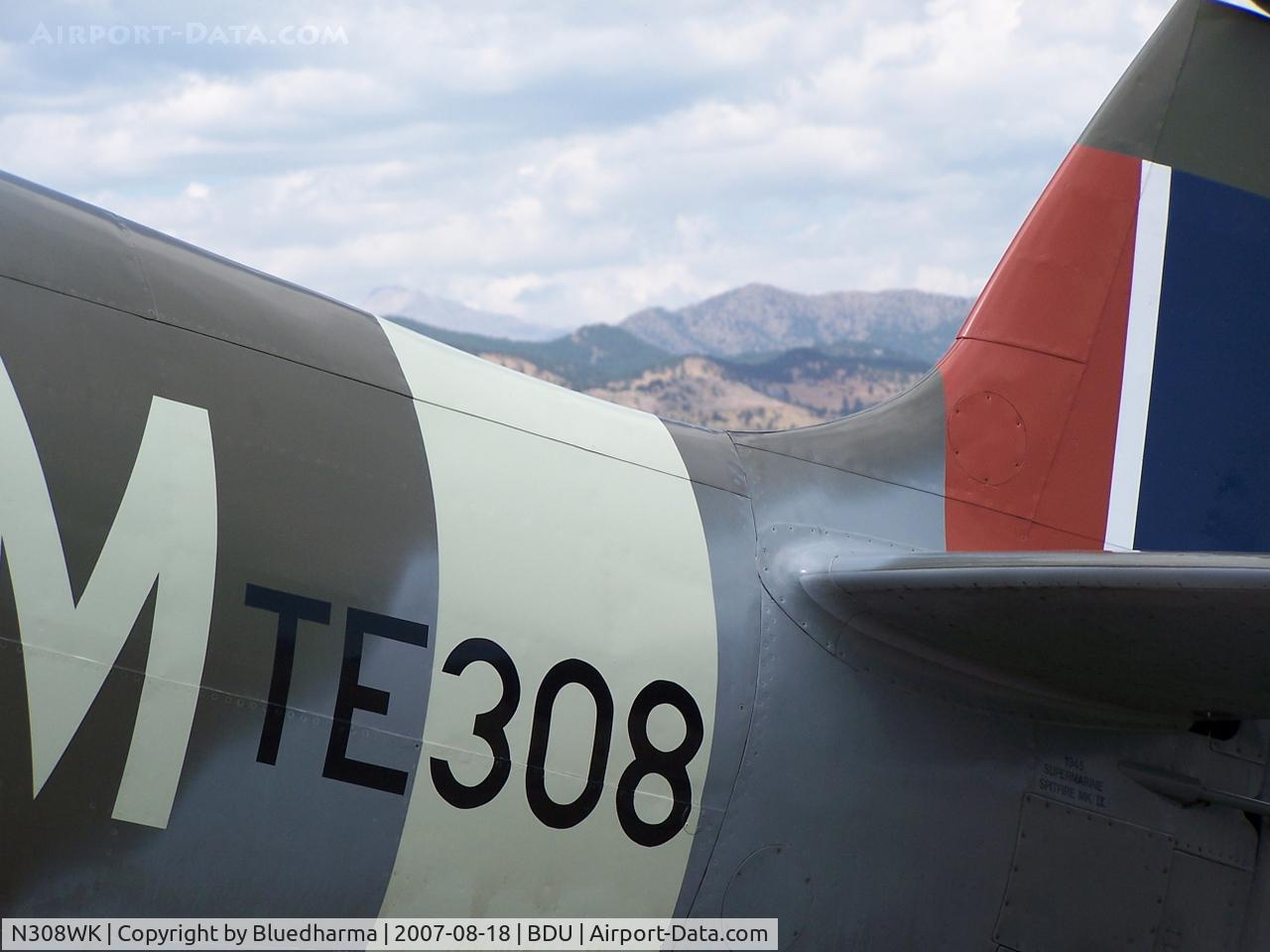 N308WK, 1945 Supermarine 361 Spitfire Tr9 C/N CBAF.4494, TE308 Spitfire Parked at Boulder open house.