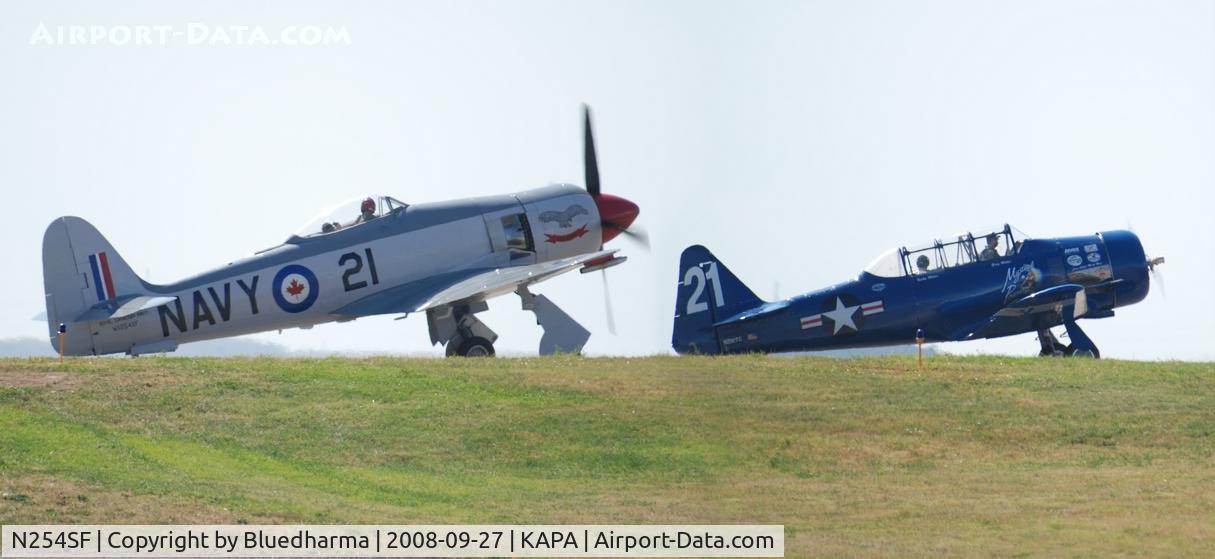 N254SF, 1956 Hawker FB60 Fury Replica C/N 37514, Sea Hawk and the T-6 (Mystical Power N212TC) prepare to fly to Northern Colorado for event flyby.