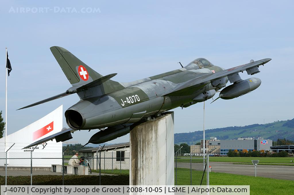 J-4070, Hawker Hunter F.58 C/N 41H-697437, This Hunter is now preserved at the gate of Emmen air base.