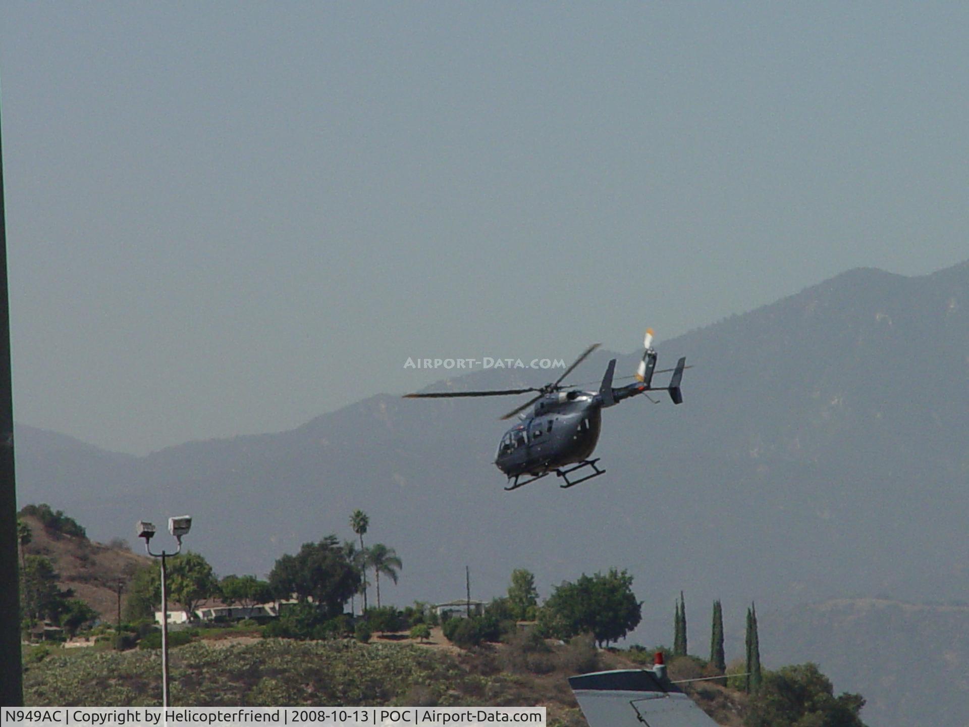 N949AC, 2007 Eurocopter-Kawasaki EC-145 (BK-117C-2) C/N 9111, Departing Brackett Field westbound