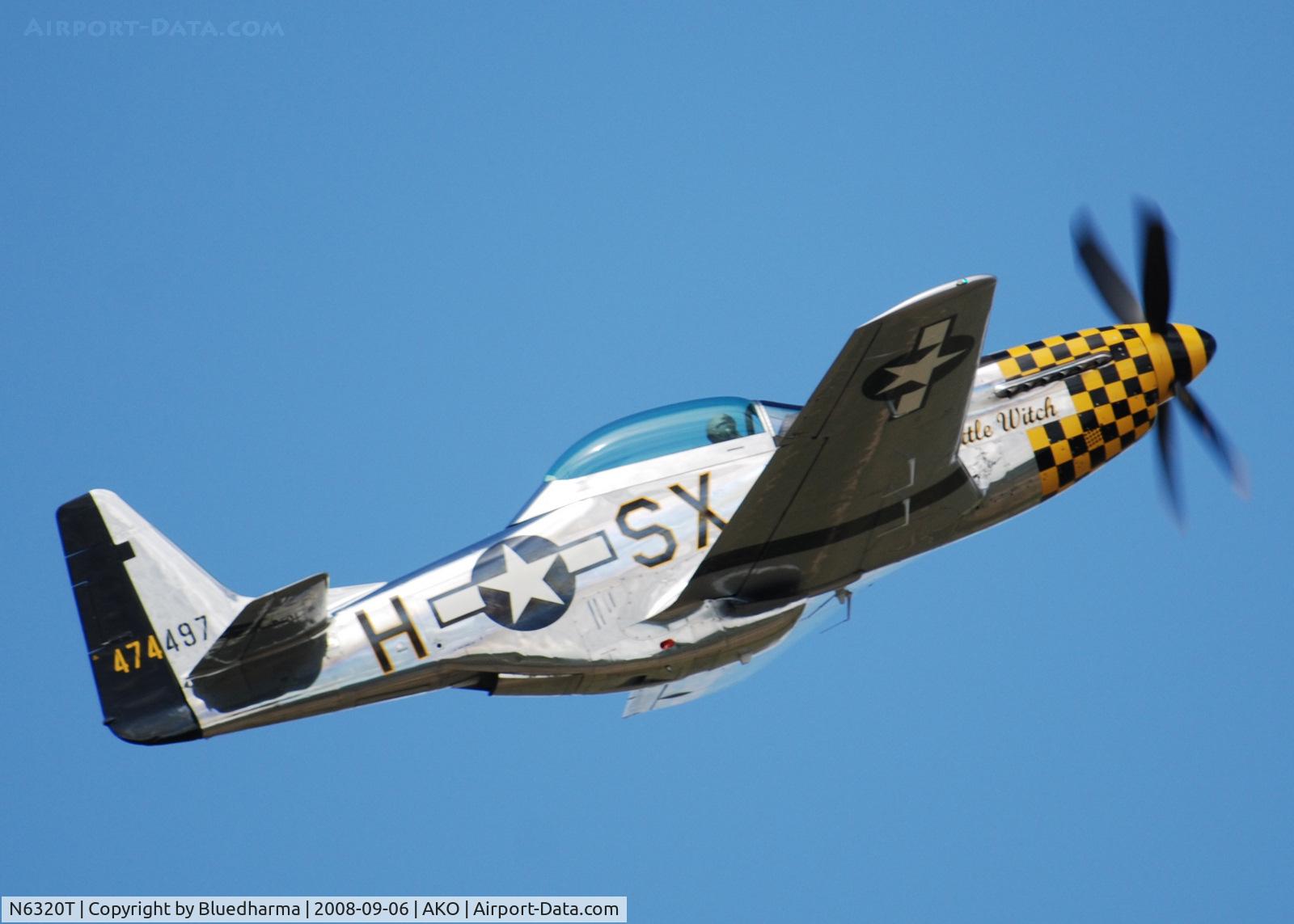 N6320T, 1962 North American P-51D Mustang C/N 122-41037, Lee Lauderback flys the Little Witch at National Radial Engine Exhibition in Akron, Colorado.