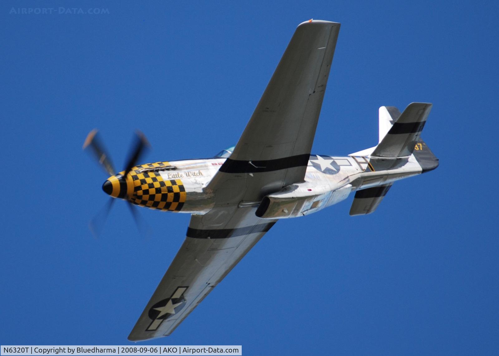 N6320T, 1962 North American P-51D Mustang C/N 122-41037, Lee Lauderback flys the Little Witch at National Radial Engine Exhibition in Akron, Colorado.
