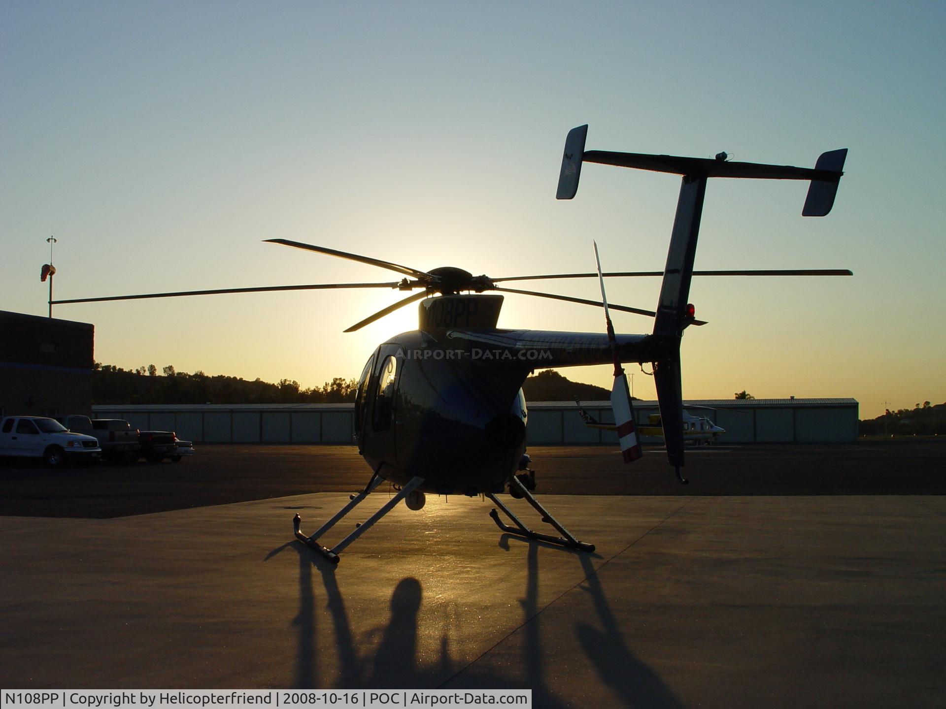 N108PP, 2008 MD Helicopters 369E C/N 0578E, Looking into the sun at Brackett