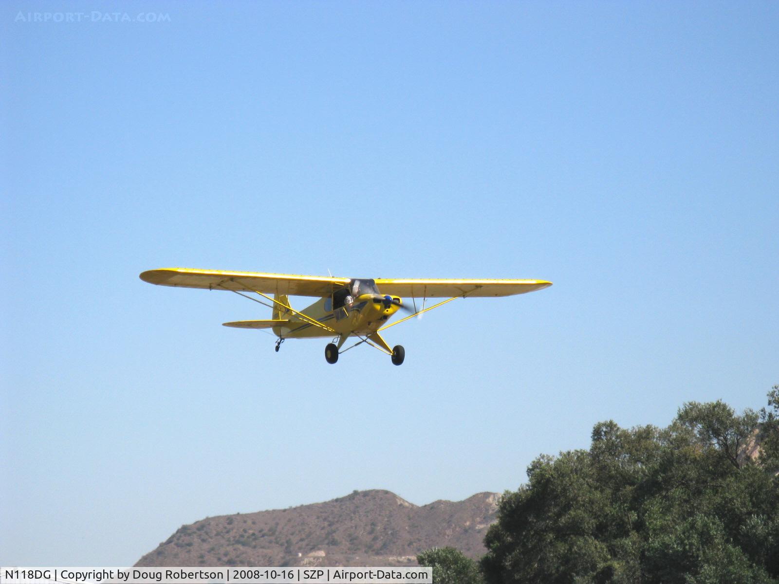 N118DG, 2008 Piper PA-18 Replica C/N 001, 2008 Ganzer XPA!8, micro vortex generators, Continental O-200 100 Hp, takeoff climb Rwy 22