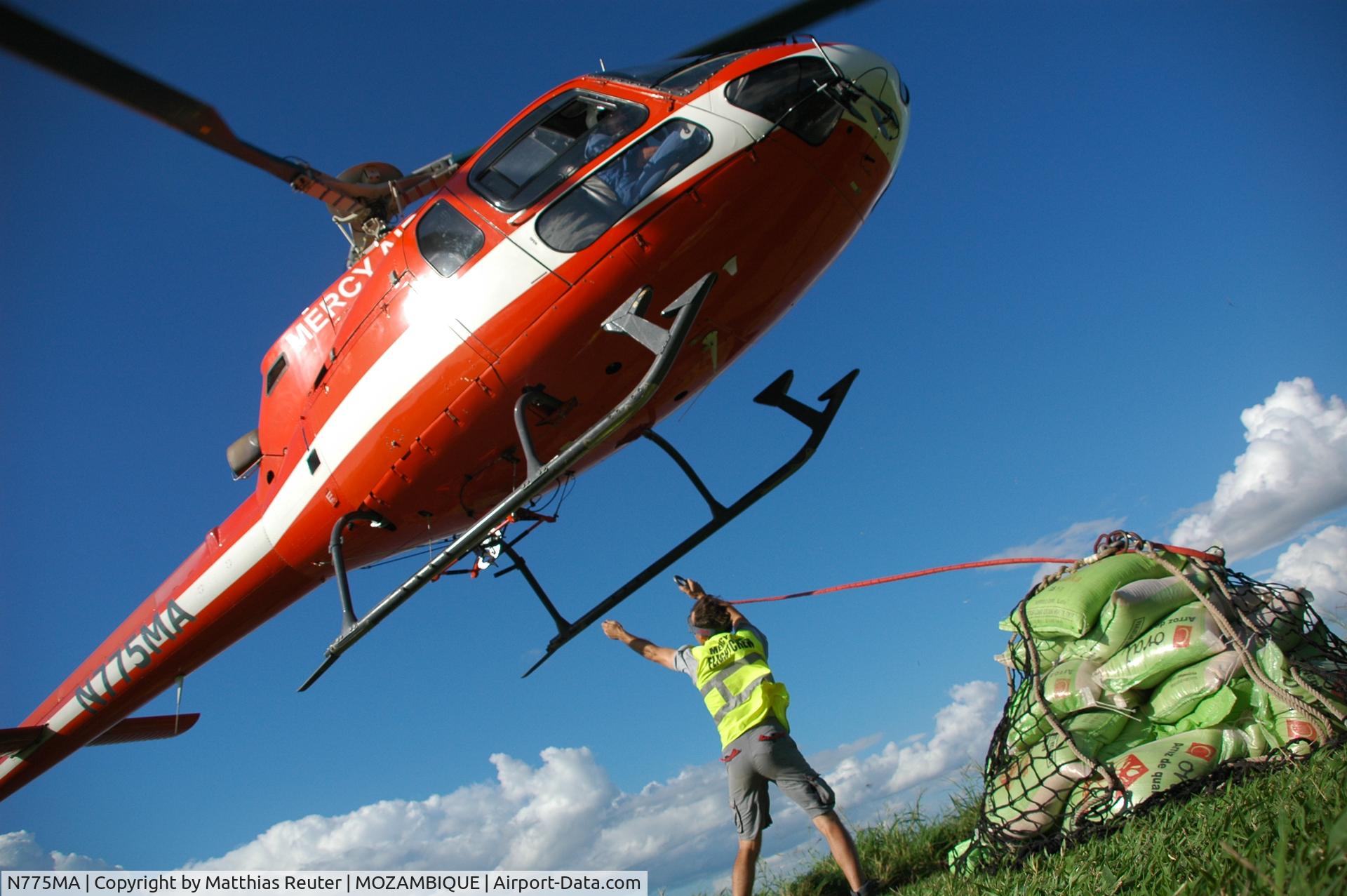 N775MA, 1984 Eurocopter AS-350BA Ecureuil C/N 1802, Mercy Air's Squirrel transporting relief goods in remote Mozambique