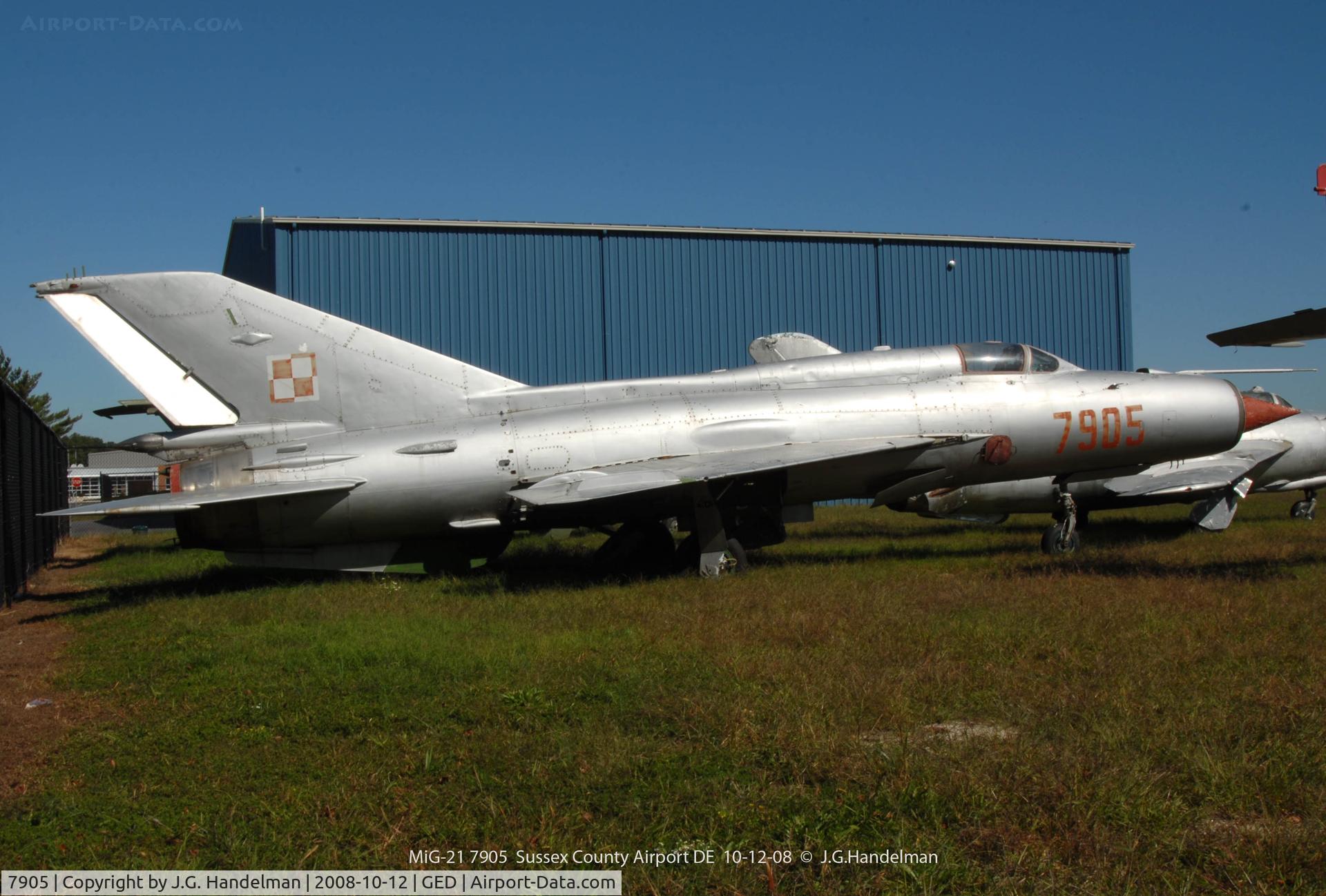 7905, Mikoyan-Gurevich MiG-21PFM C/N 94N7905, at Sussex County Airport DE