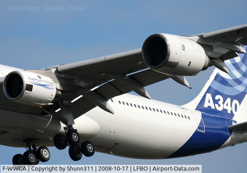 F-WWCA, 2001 Airbus A340-642 C/N 360, Close up to the PW1000G and the RR Trent