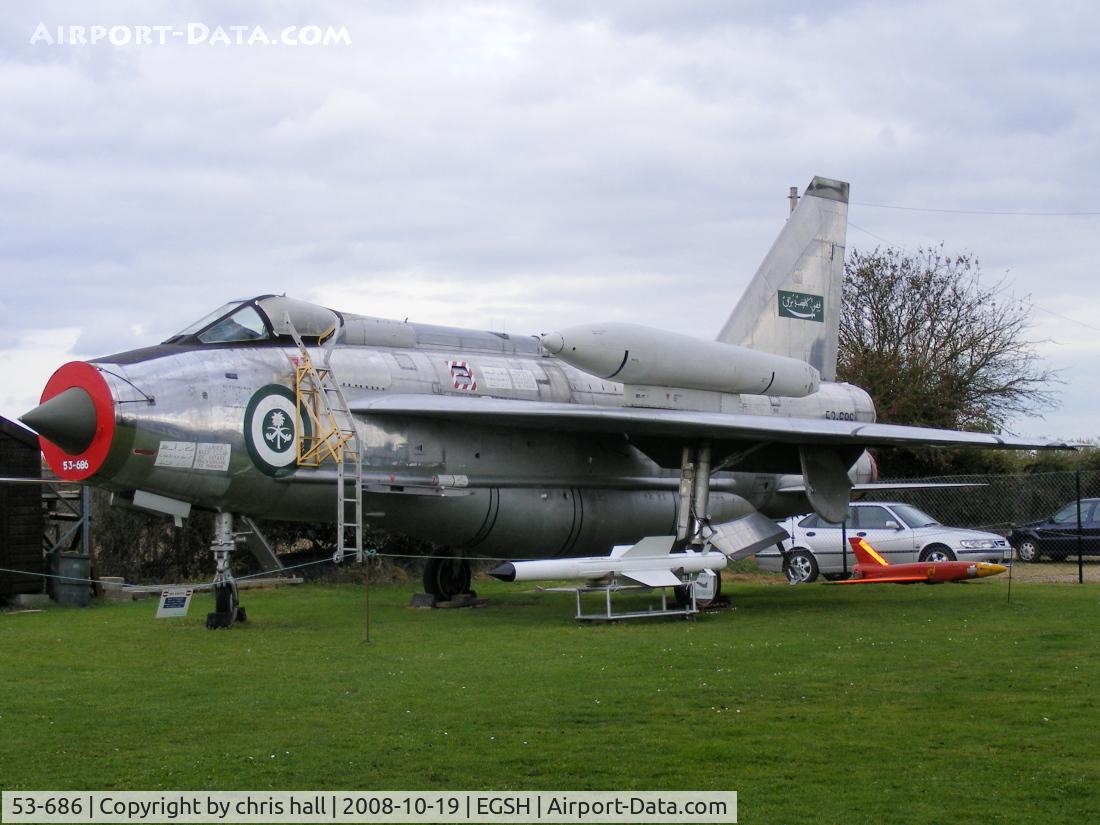 53-686, 1968 English Electric Lightning F.53 C/N 95291, One of thirty four aircraft built for the Royal Saudi Air Force, Delivered on 17th April 1969 where it entered service with 2 Squadron at Khamis Mushayt Air Base.