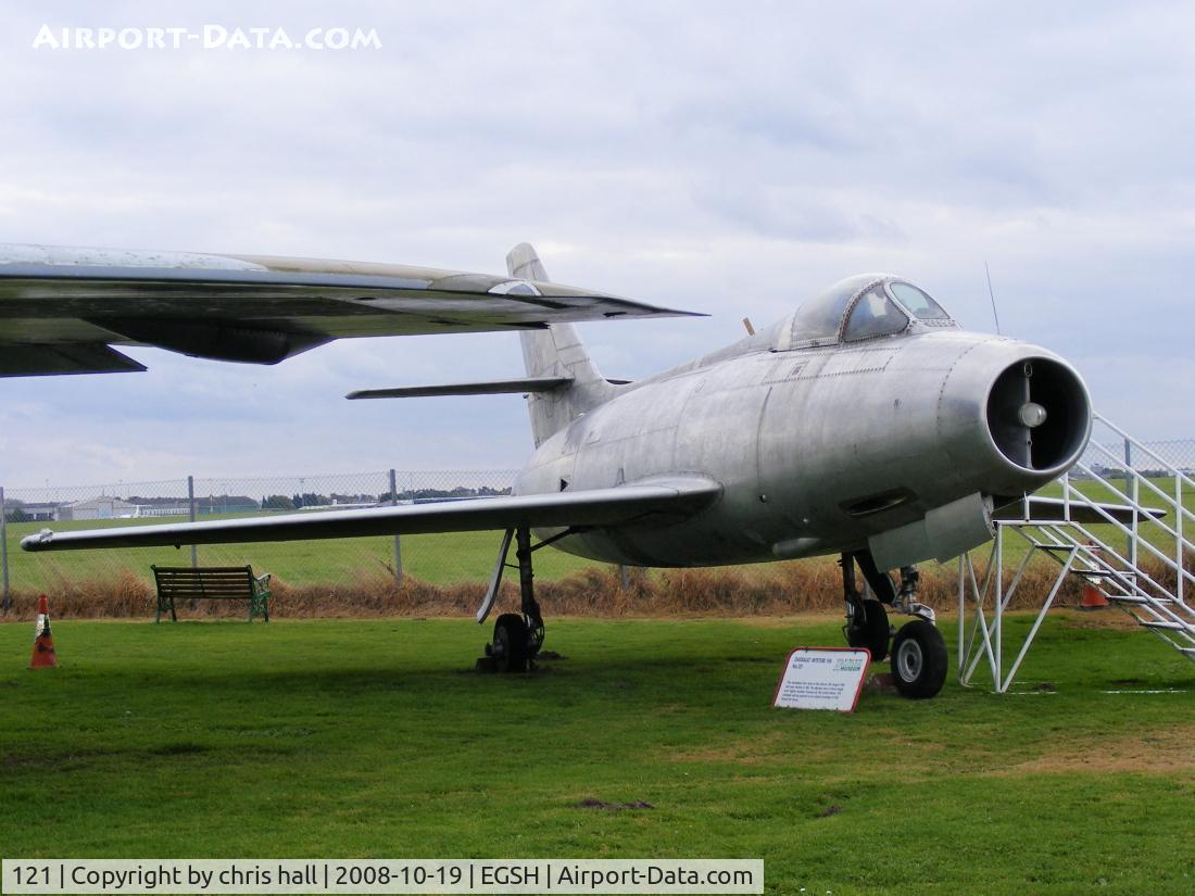 121, Dassault MD-454 Mystere IVA C/N 121, This aircraft was supplied to France as part of the American’s Mutual Aid Defence Plan and first flew on 31st January 1956. It served with Escadre de Transformation ET1/8 of 8eme before being flown to RAF Sculthorpe in August 1981. In 1982 it was dismantl