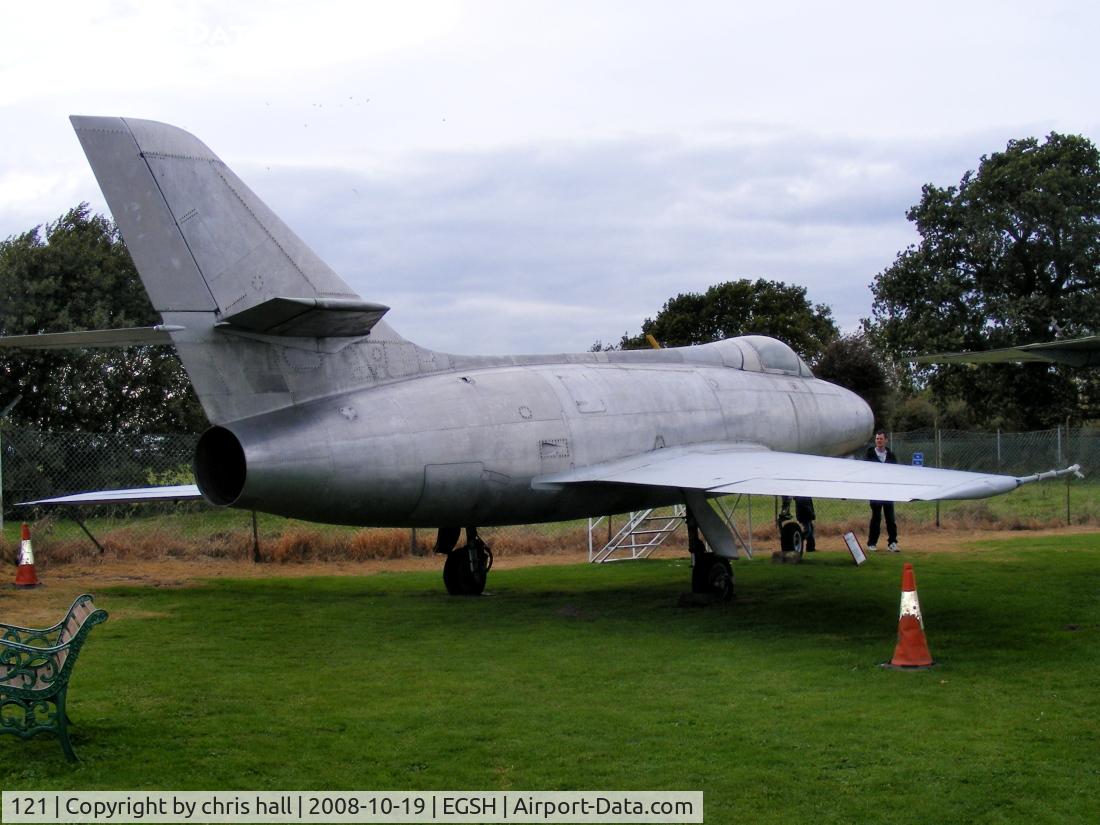 121, Dassault MD-454 Mystere IVA C/N 121, This aircraft was supplied to France as part of the American’s Mutual Aid Defence Plan and first flew on 31st January 1956. It served with Escadre de Transformation ET1/8 of 8eme before being flown to RAF Sculthorpe in August 1981.