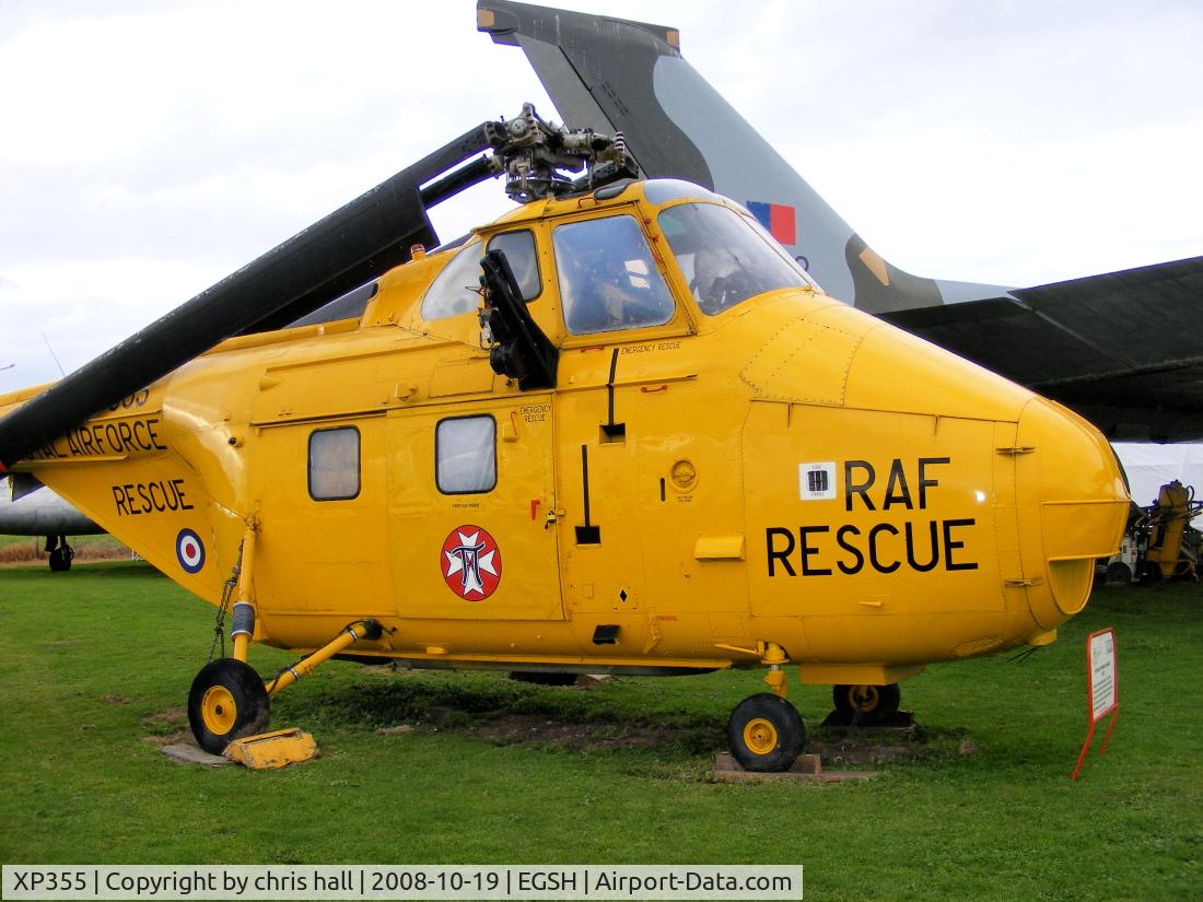 XP355, 1962 Westland Whirlwind HAR.10 C/N WA371, First entered service with the Central Flying School in March 1962. By 1965 it joined 22 Squadron in the Air Sea Rescue Role before being transferred to RAF Benson in 1969. At RAF Benson XP355 was painted gloss grey, white and blue and was used in special