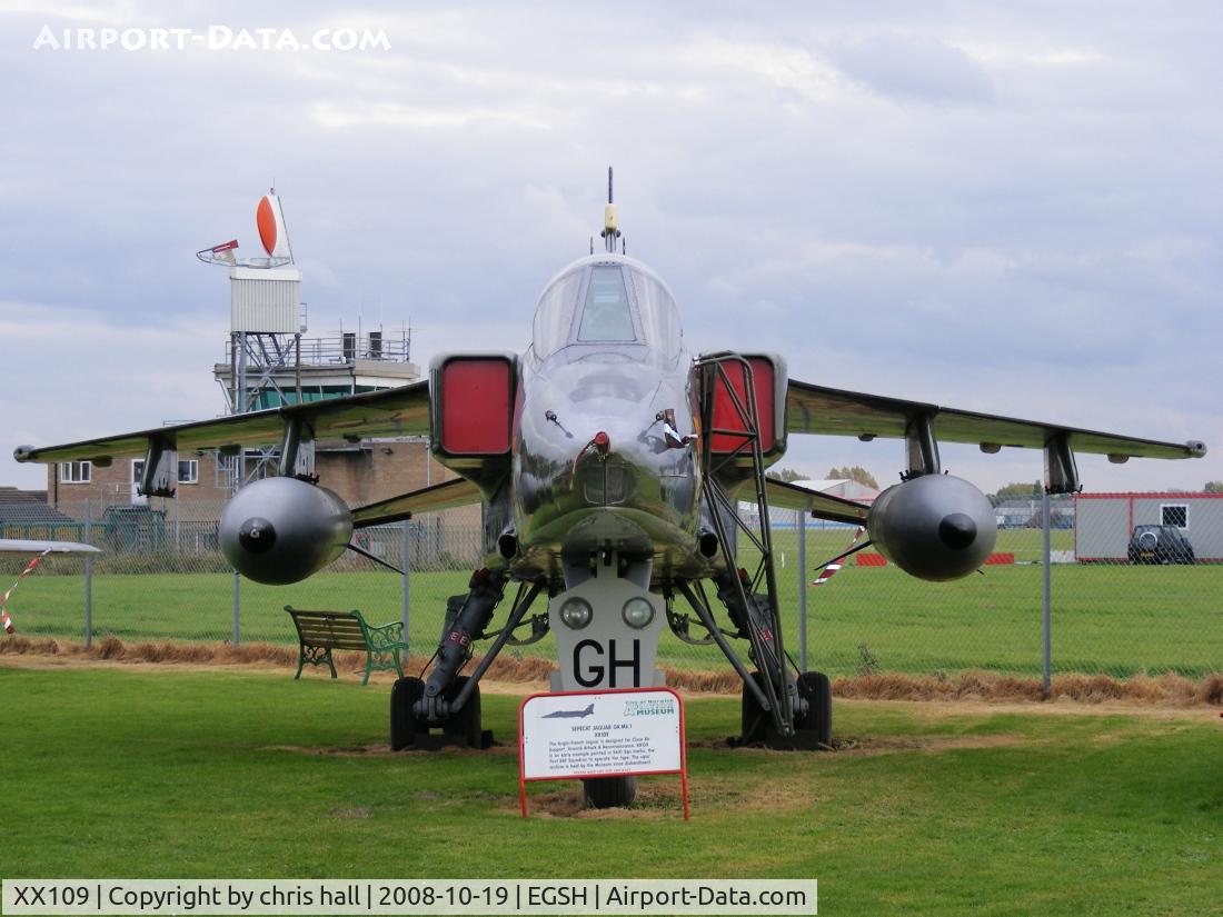 XX109, 1972 Sepecat Jaguar GR.1 C/N S2, XX109 is currently displayed as 'GH' of 54 Squadron in recognition of Graham Hall who helped with its restoration