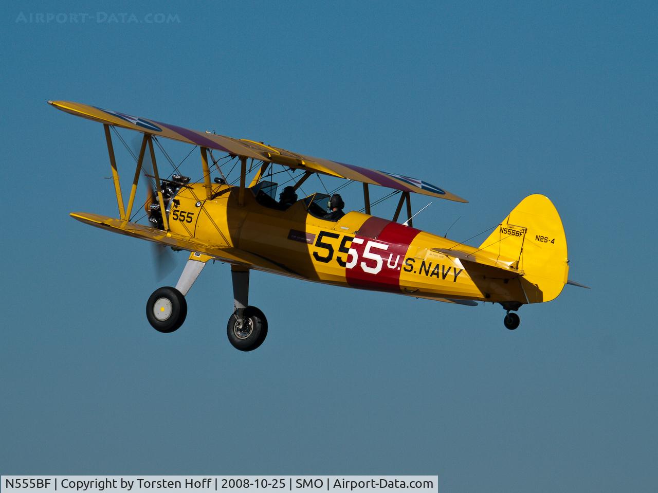 N555BF, 1941 Boeing A75N1(PT17) C/N 75-2305, N555BF over Santa Monica Airport (SMO)