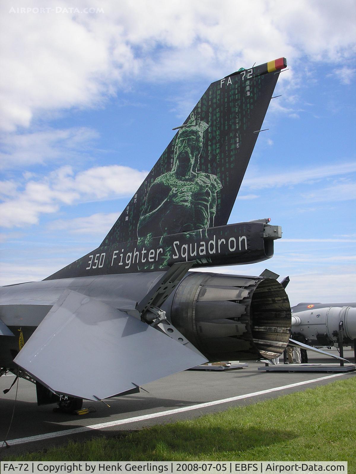 FA-72, 1980 SABCA F-16AM Fighting Falcon C/N 6H-72, Belgian Defence Day - Florennes July 2008   Belgian AF , spcl cs tail