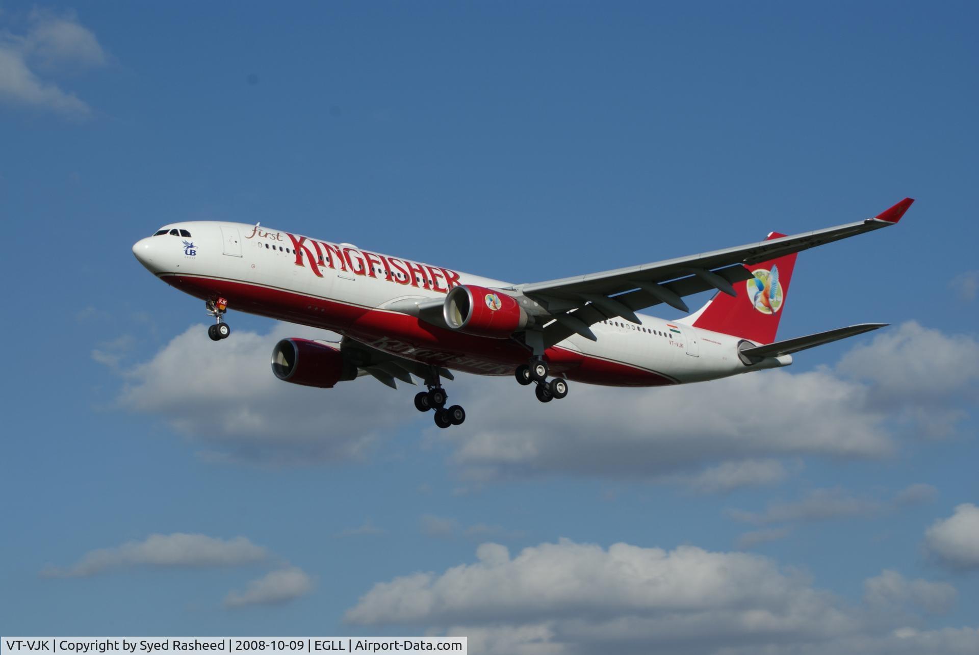 VT-VJK, 2008 Airbus A330-223 C/N 874, Kingfisher A330-223 on finals in to EGLL