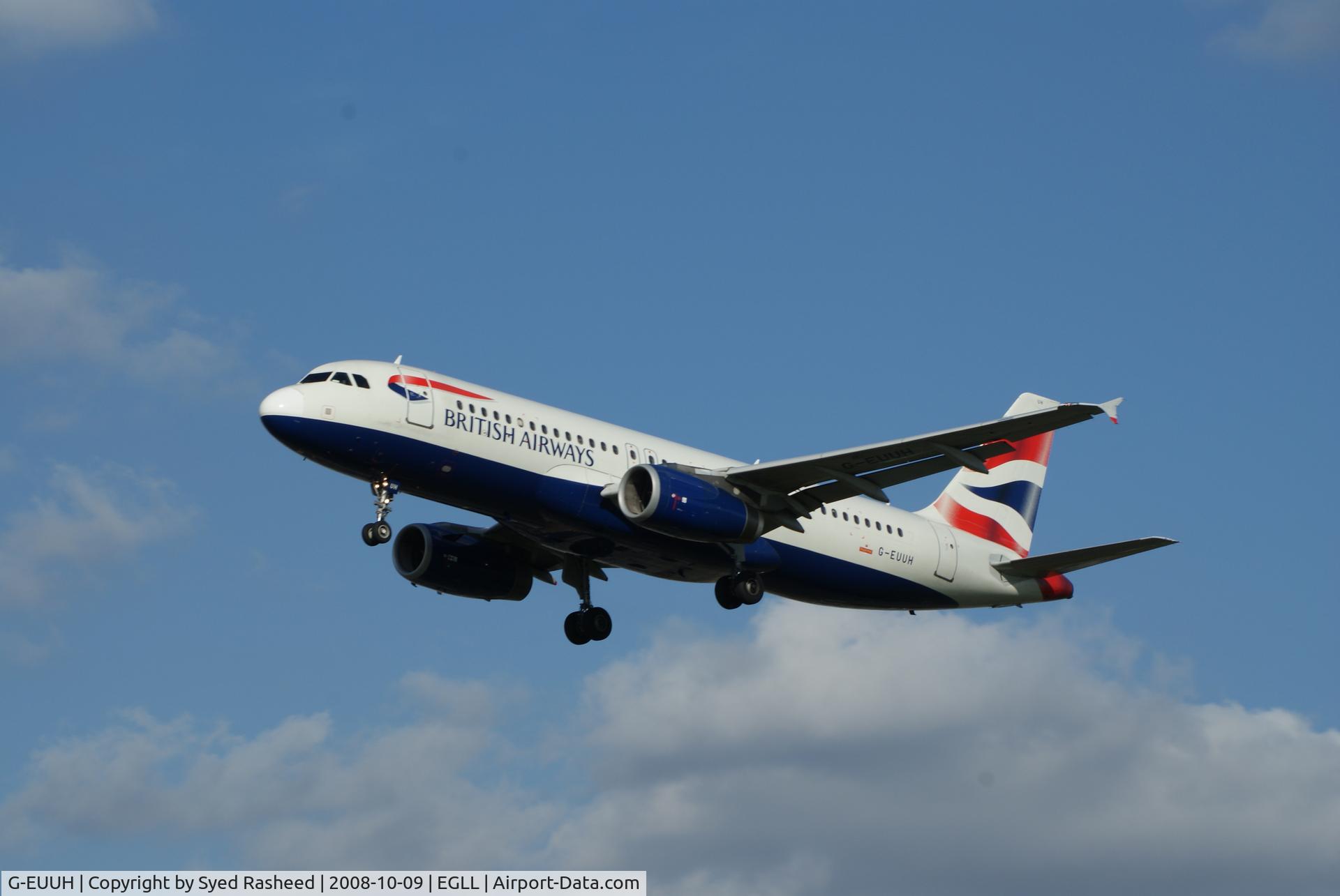 G-EUUH, 2002 Airbus A320-232 C/N 1665, A320 on finals to EGLL