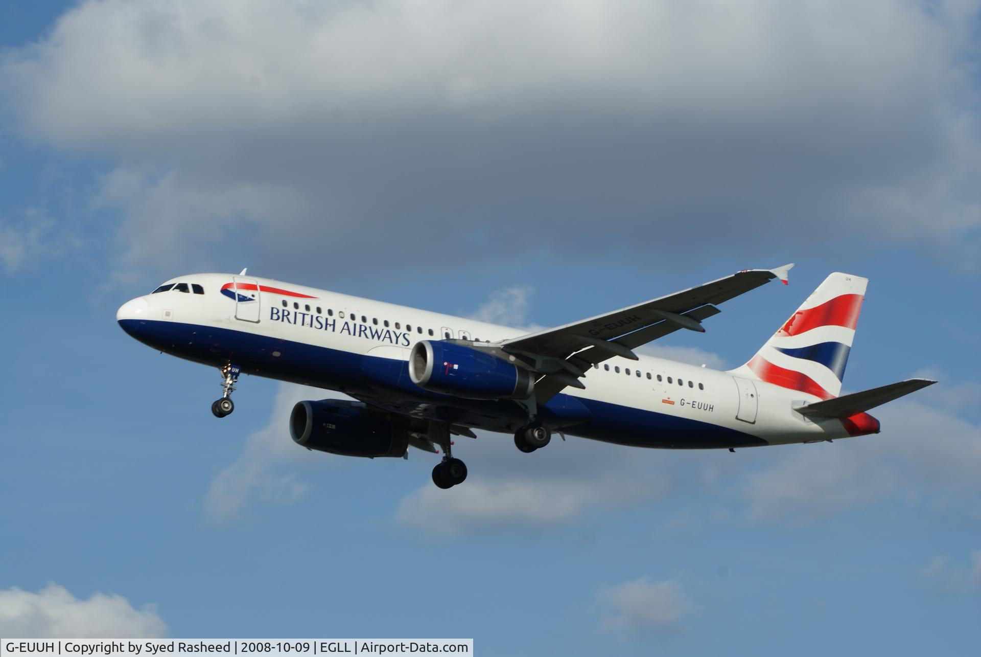 G-EUUH, 2002 Airbus A320-232 C/N 1665, A320 on finals to EGLL