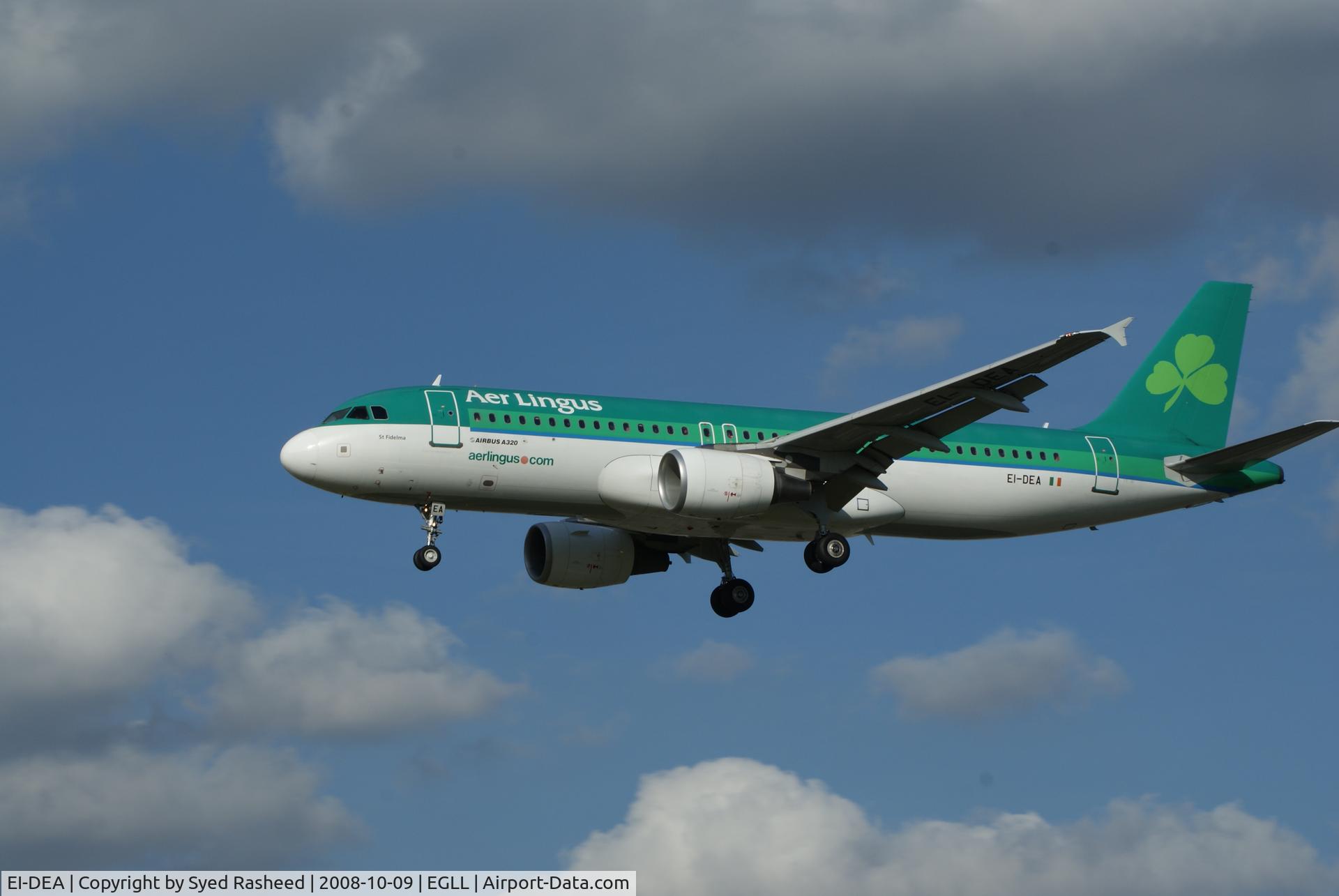 EI-DEA, 2004 Airbus A320-214 C/N 2191, Aer Lingus A320 on finals @ EGLL 27L