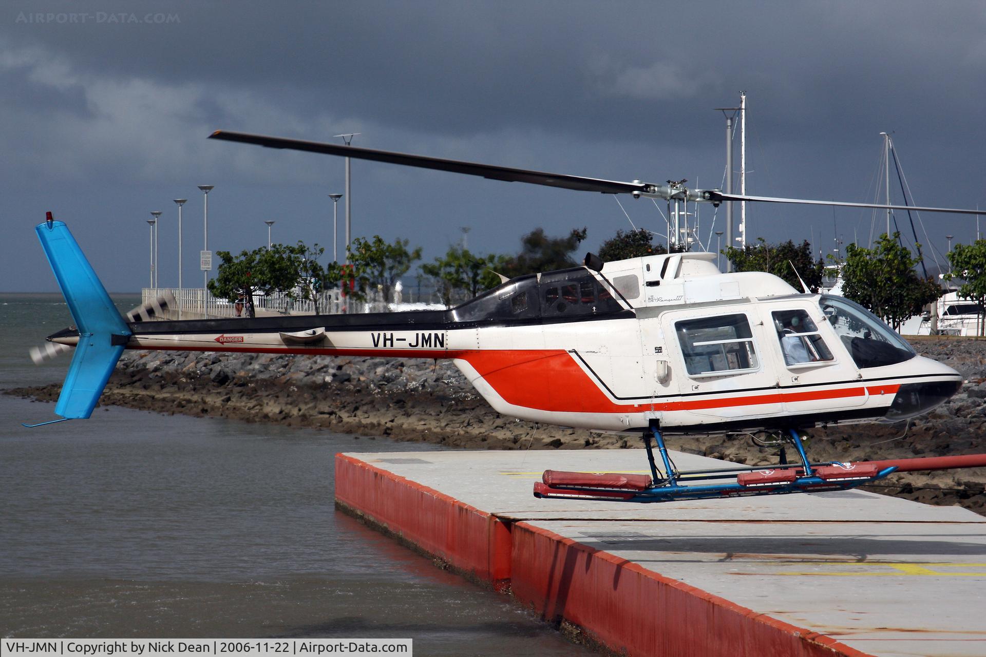 VH-JMN, 1974 Bell 206B JetRanger II C/N 1353, Cairns Harbour heliport at the Shang-ri-la hotel