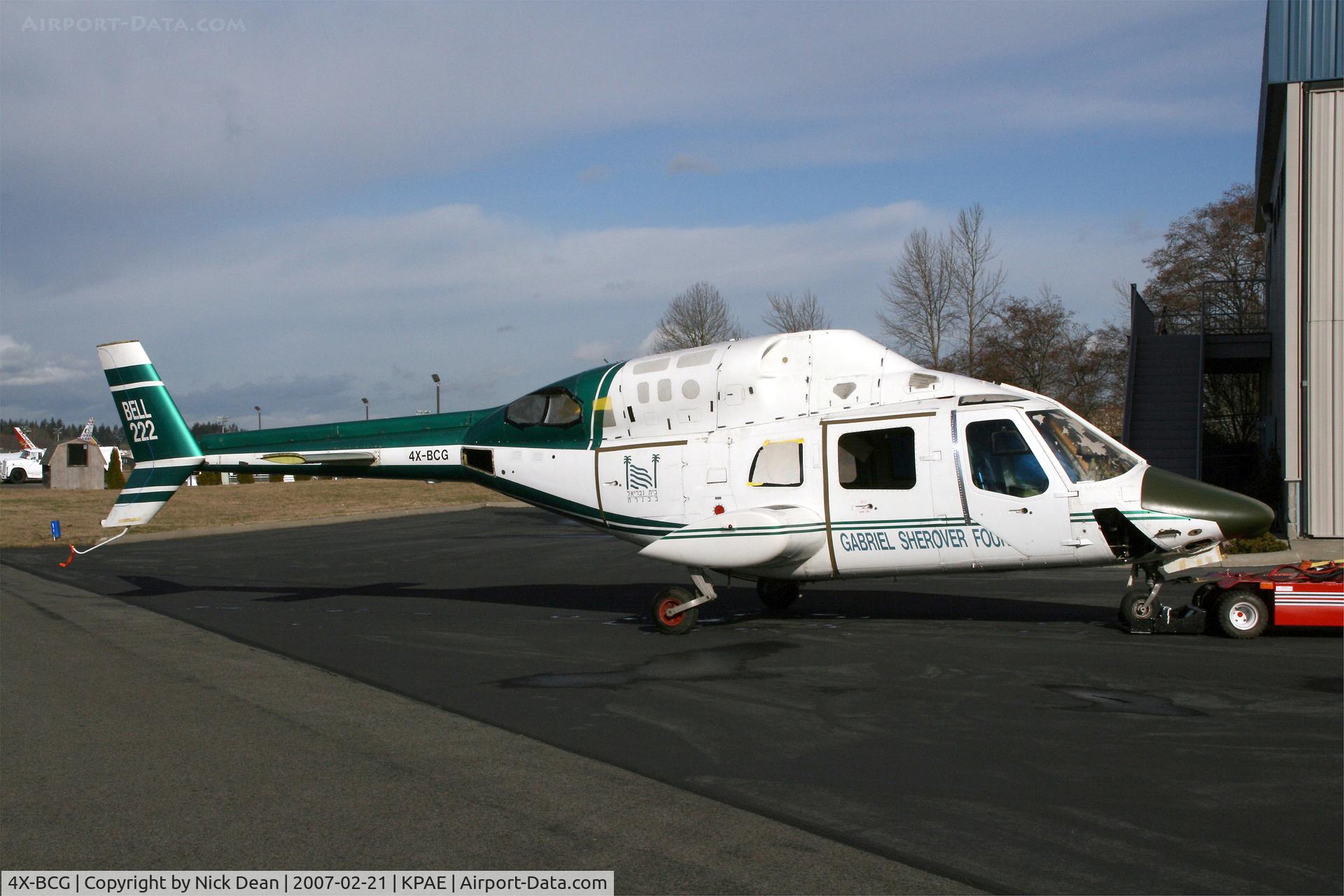 4X-BCG, Bell 222 C/N 47047, We still have this at PAE in a friends hangar awaiting its final demize