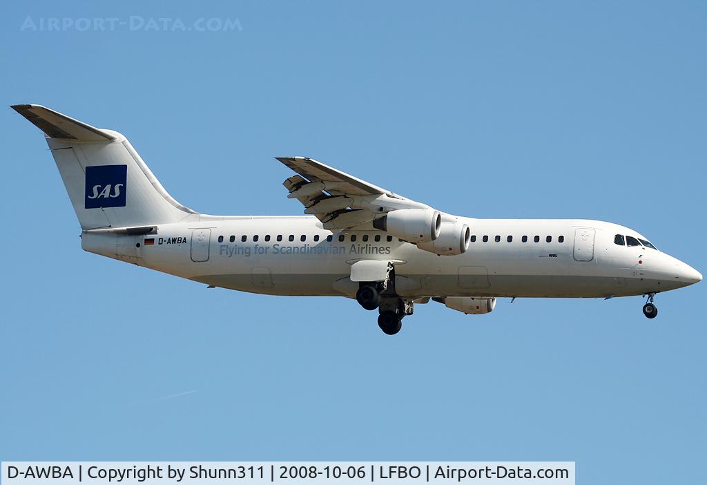 D-AWBA, 1989 British Aerospace BAe.146-300 C/N E3134, Landing rwy 14R in SAS c/s