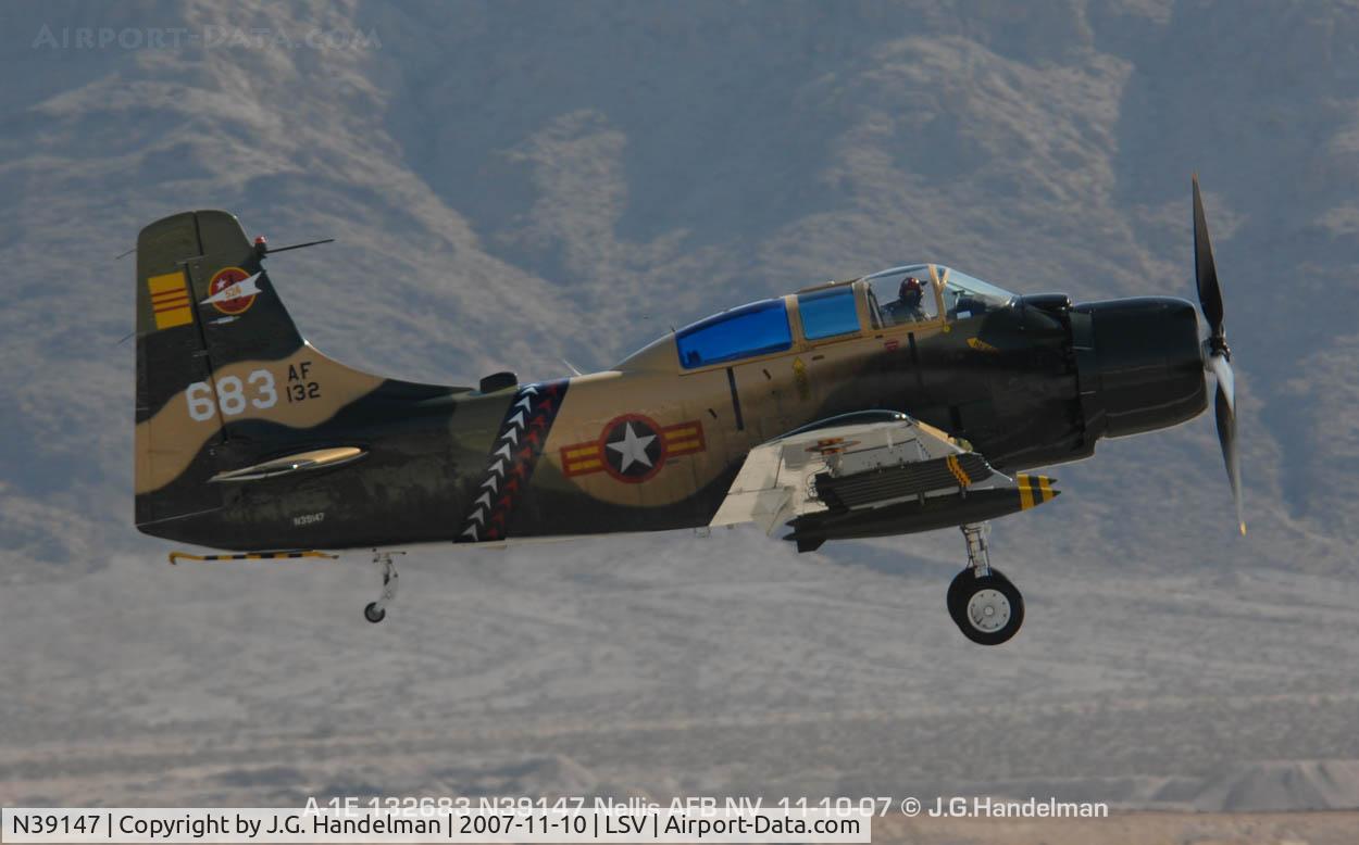 N39147, Douglas AD-5 (A-1E) Skyraider C/N 9540, Take off at Nellis AFB NV