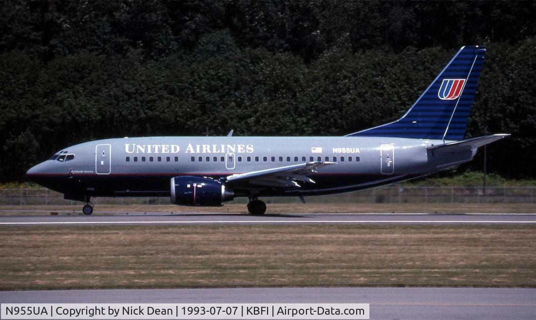 N955UA, 1993 Boeing 737-522 C/N 26703, Thsi aircraft is now OK-SWU Scanned from a slide