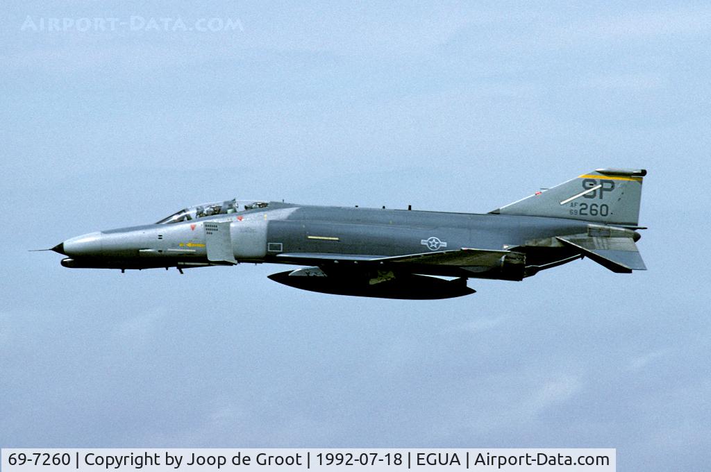 69-7260, 1969 McDonnell Douglas F-4G Phantom II C/N 3943, A fast and low diplay by this 81 FS F-4G. Notice the Gulf War mission markings on the splitter.
