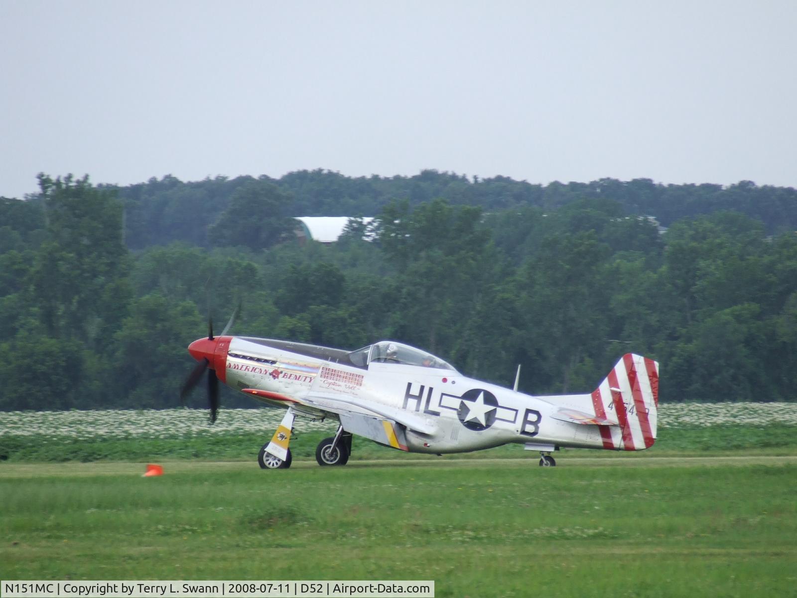 N151MC, 1968 North American F-51D Mustang Mustang C/N AF6722581, Just landed at Geneseo.