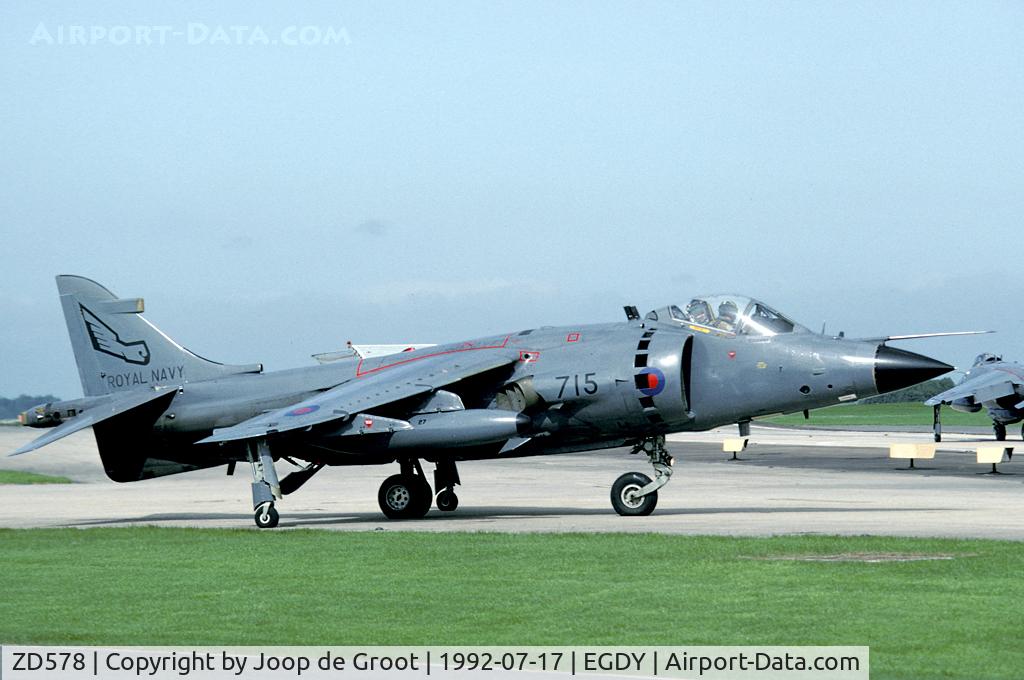 ZD578, 1985 British Aerospace Sea Harrier FRS.1 C/N 41H-912041/B35/P22, In 1992 the update program of the Sea Harrier got underway as the first test aircraft was already flying. The FRS1 was still the mainstay of the Navy though.