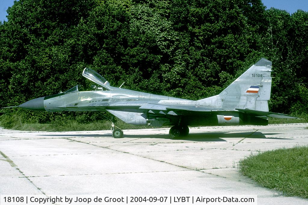 18108, Mikoyan-Gurevich MiG-29B C/N 2960525100, This MiG-29 is one of few survivors ofthe 1999 war. It will be upgraded shortly.